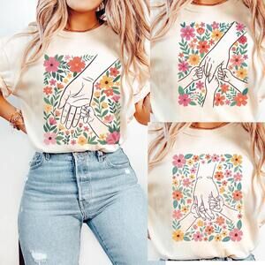 Mother Child Holding Hands Floral Mom Tee